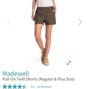 NWT Madewell Pull-On Twill Shorts Foliage Green M